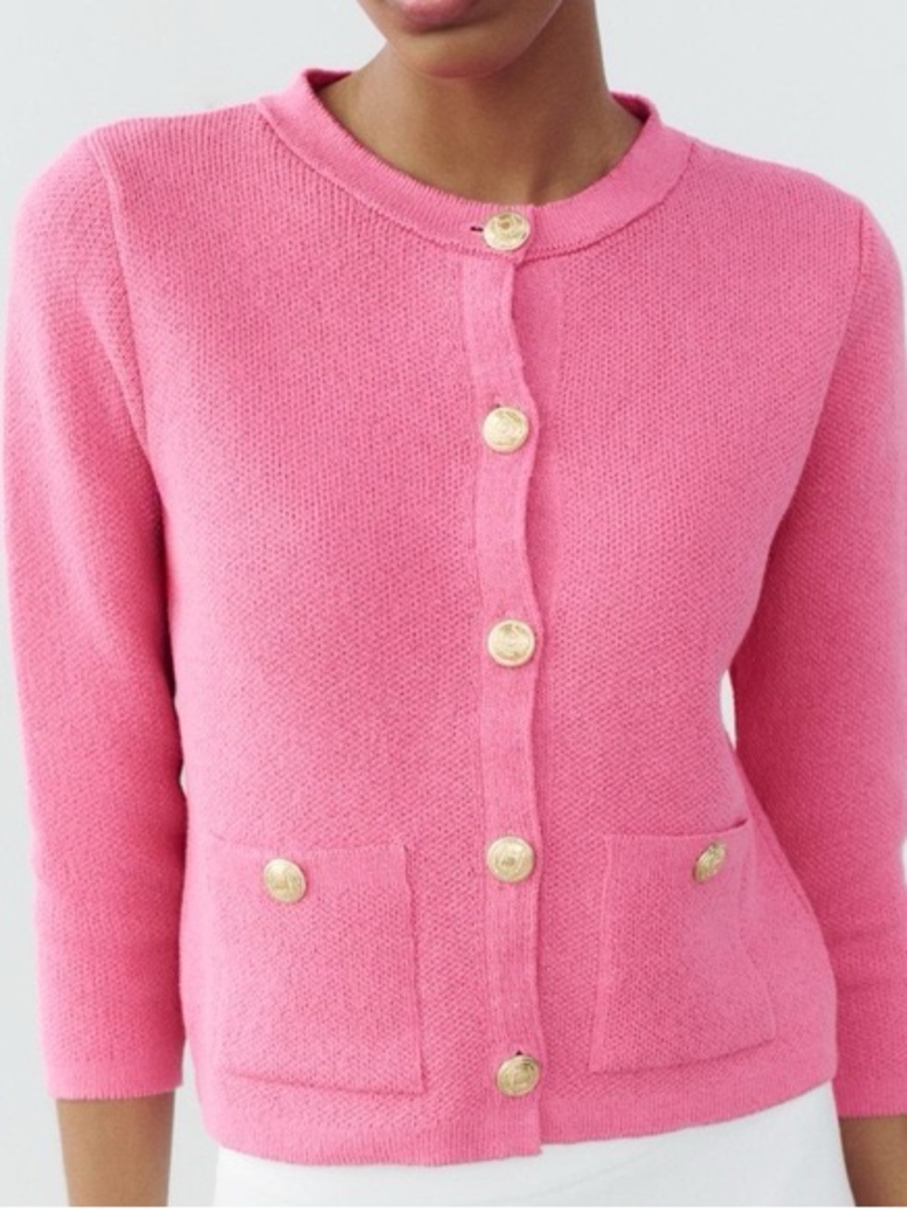 Zara Vibrant Pink Cardigan with Embossed Gold Buttons - Picture 2 of 12